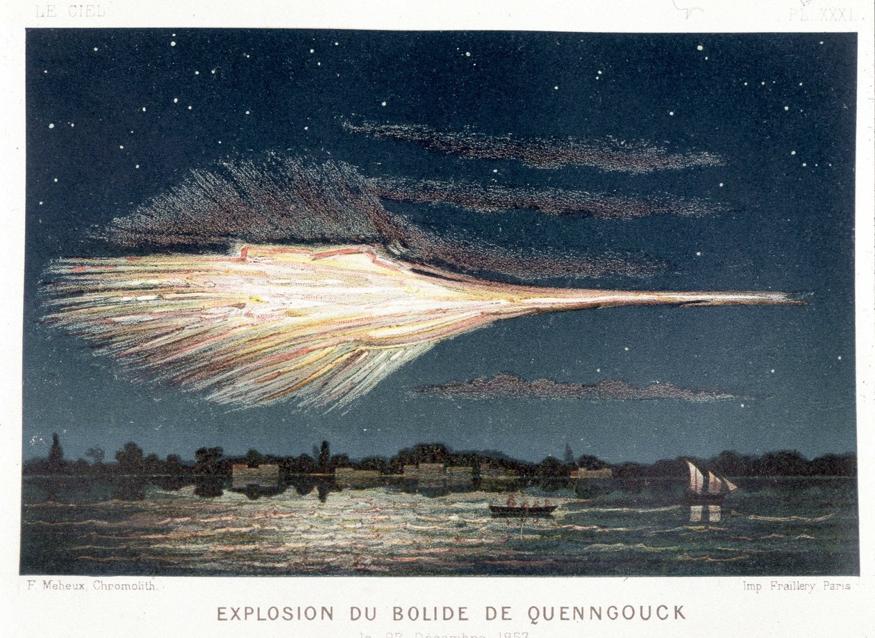 Explosión del bólido de Quenngouck (meteorito) el 27 de diciembre de 1857 - en “El Cielo” por Amédée Guillemin, París de French School