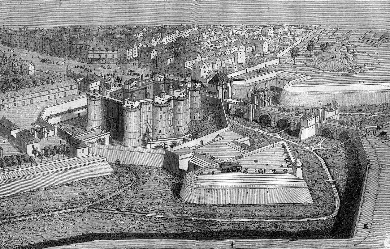 Vista exterior de la Bastilla en París en 1650. de French School