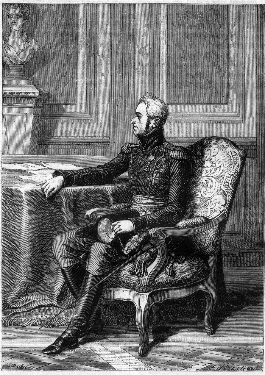 FREDERICK VI DE DINAMARCA - Retrato de Federico VI Rey de Dinamarca (1768-1839) - en "Historia del imperio siguiendo la historia del consulado" por Adolphe Thiers - 1879 - colección privada de French School
