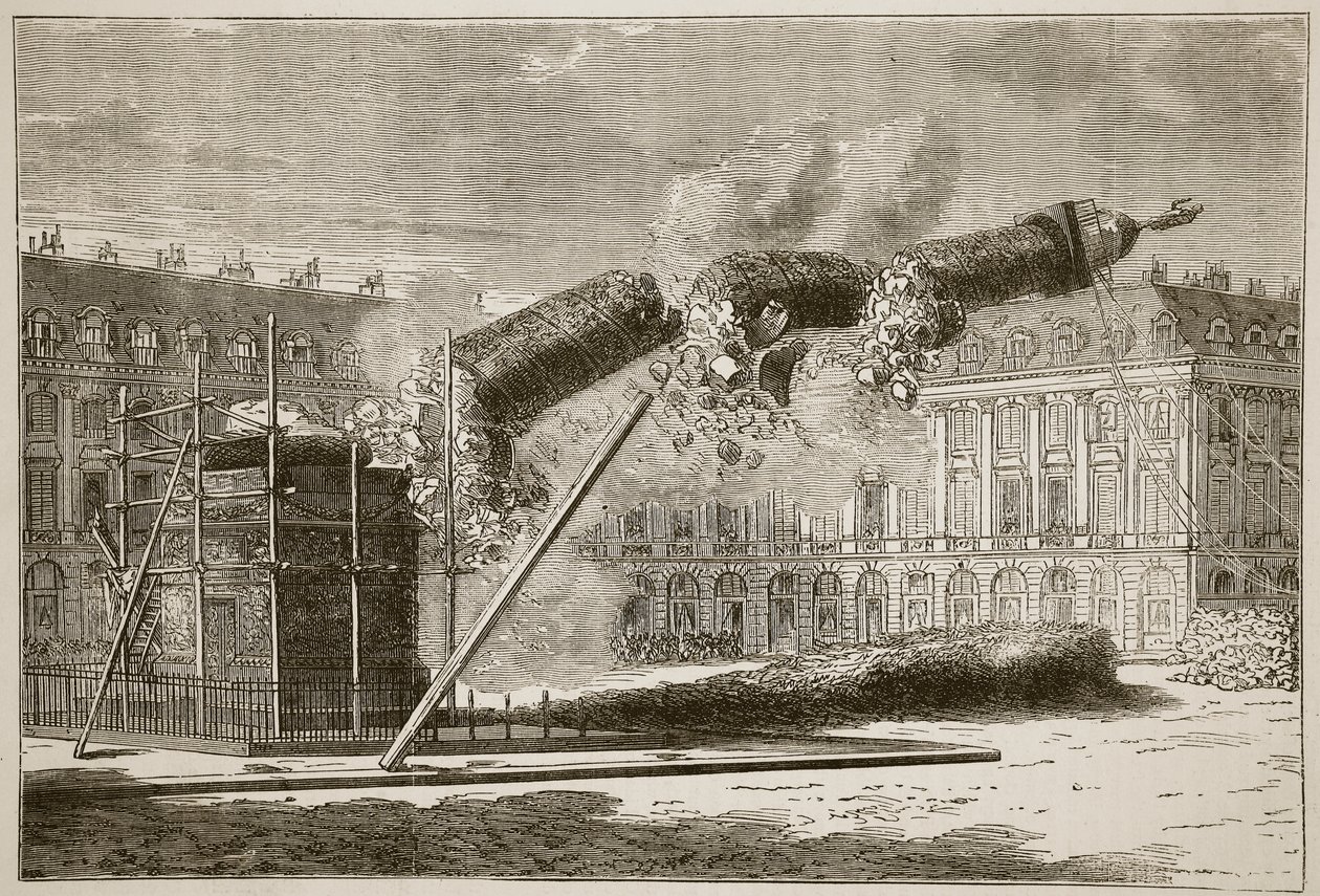 Caída de la Columna Vendôme, abril 1871, ilustración de la Historia de la Guerra entre Francia y Alemania, 1870-1871 de French School
