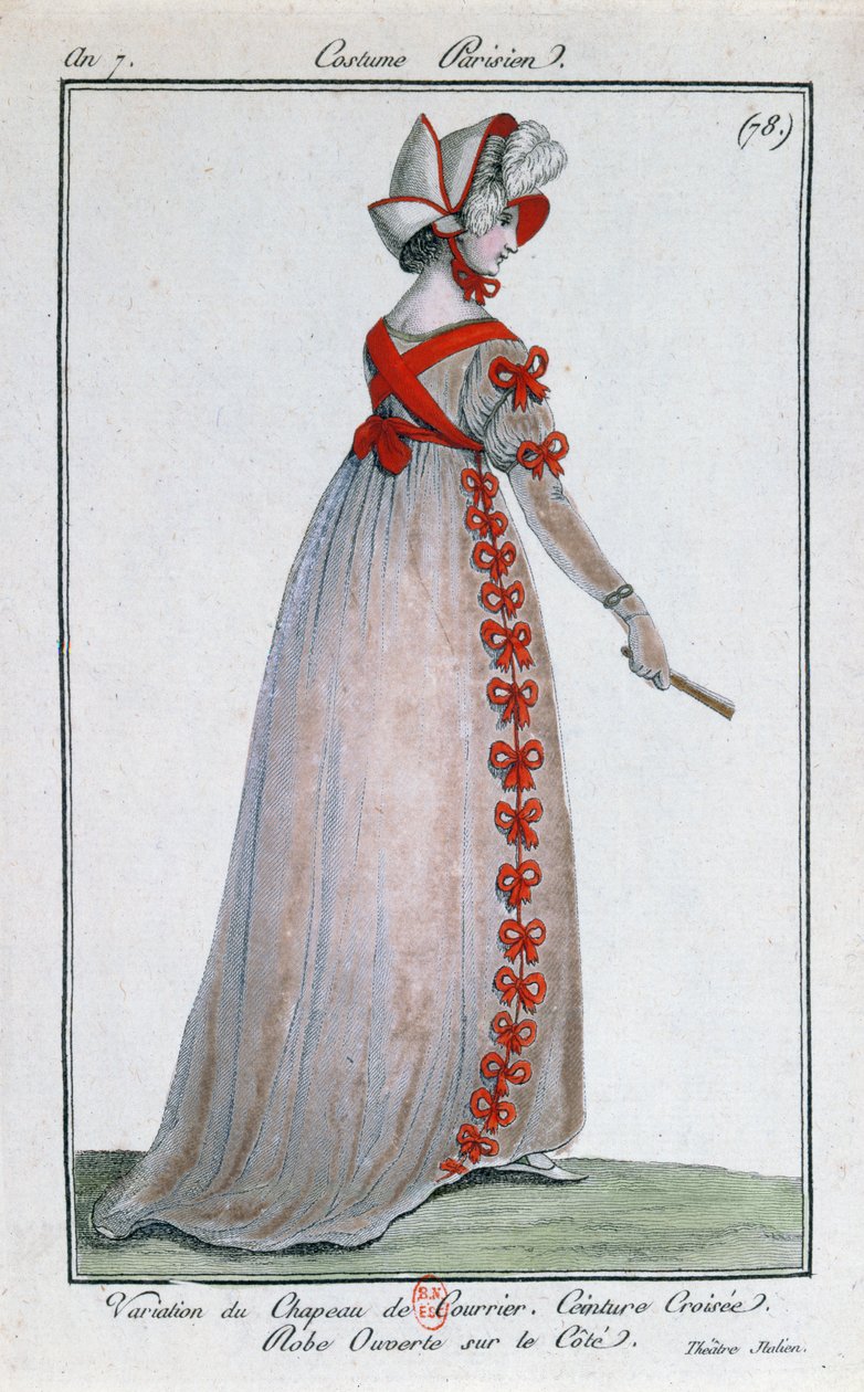 Diseño de moda para el vestido de una dama parisina, circa 1799 de French School