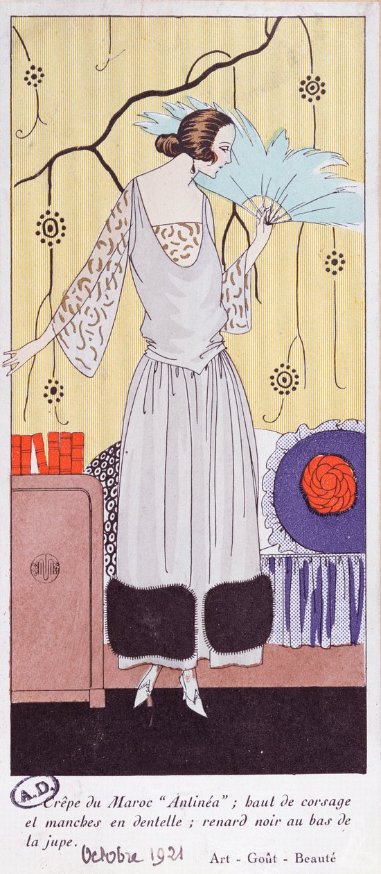 Placa de moda que representa un abanico hecho de plumas, de Art, Gout, Beaute, 1921 de French School