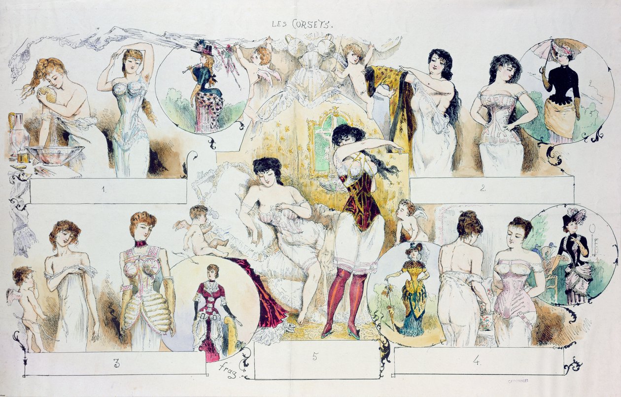 Placa de moda para La Vie Parisienne que muestra corsés, c.1870 de French School