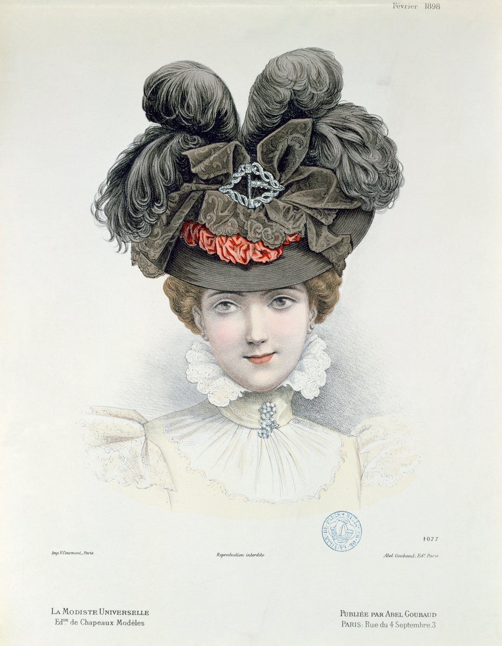 Placa de moda de La Modiste Universelle, febrero de 1898 de French School