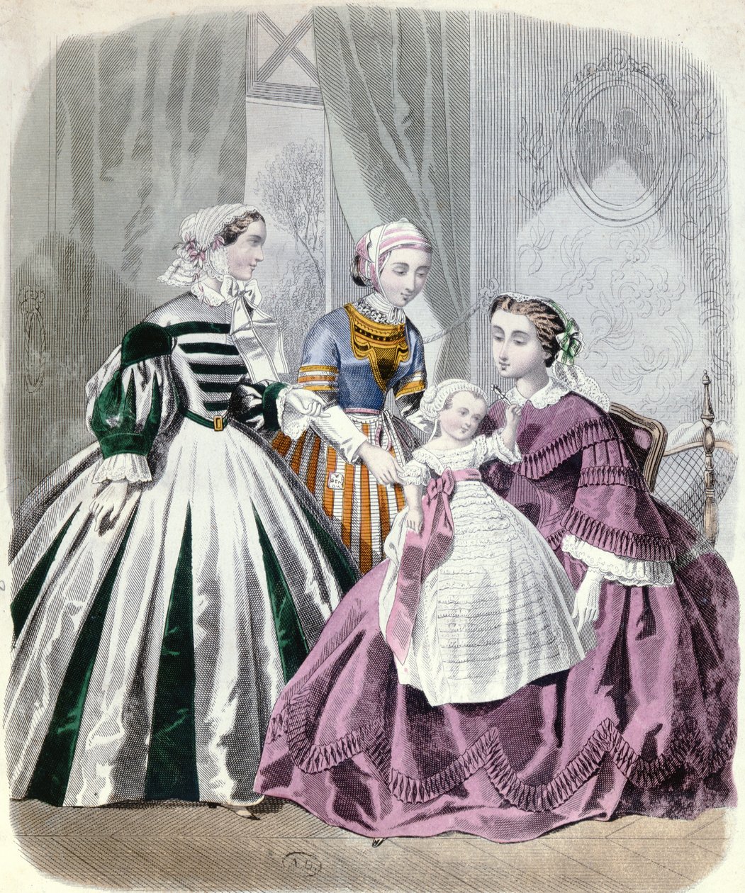 Placa de moda de Le Monde Elegant 1859 (grabado en color) de French School