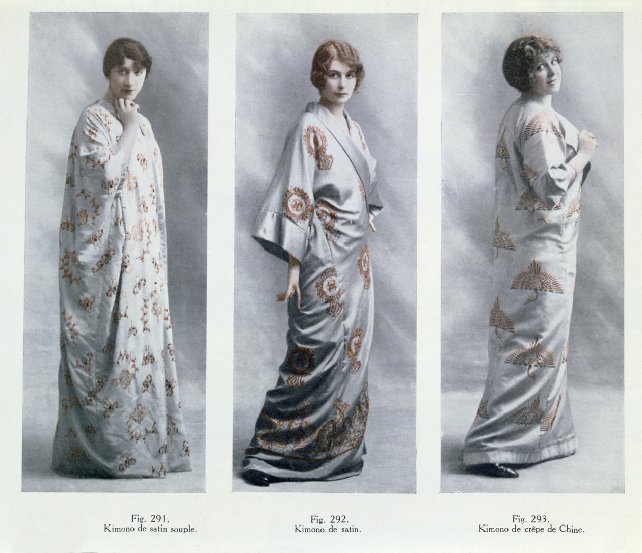 Planchas de moda mostrando diseños para kimonos, ilustraciones de Le Jardin des Modes Nouvelles, 15 de abril de 1913 de French School
