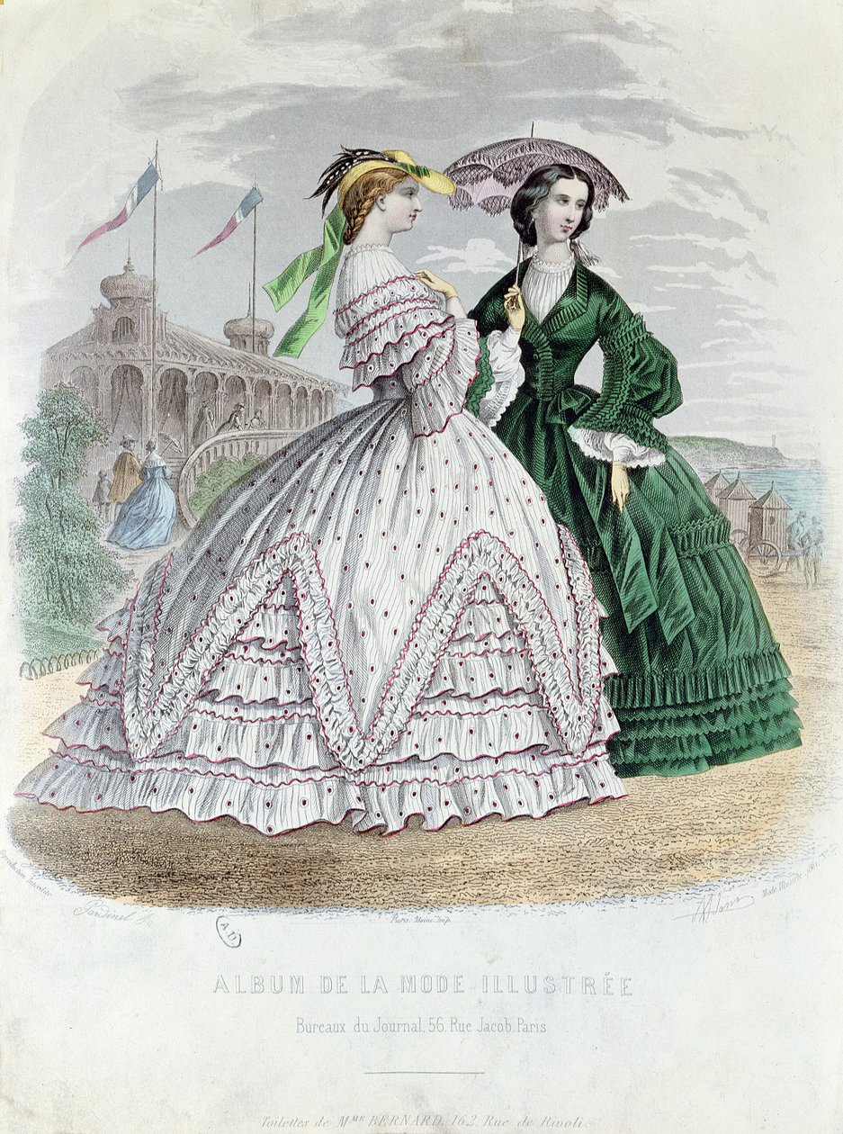 Damas parisinas de moda en la playa, 1861 de French School