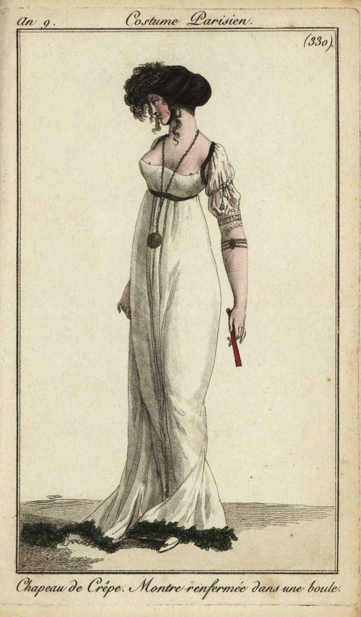 Mujer a la moda o Merveilleuse con sombrero de crespón de French School