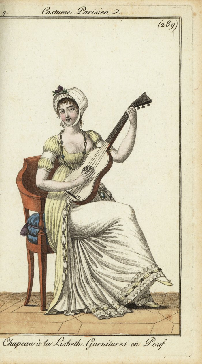 Mujer a la moda tocando la guitarra de French School