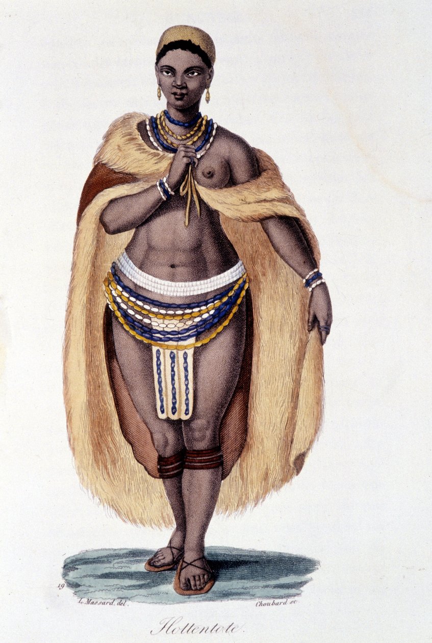 Femme Hottentote (Venus Hottentote) en traje tradicional - en "Bibliotheque universelle des voyages" de Albert Montémont, ed. Armand Aubrée de French School