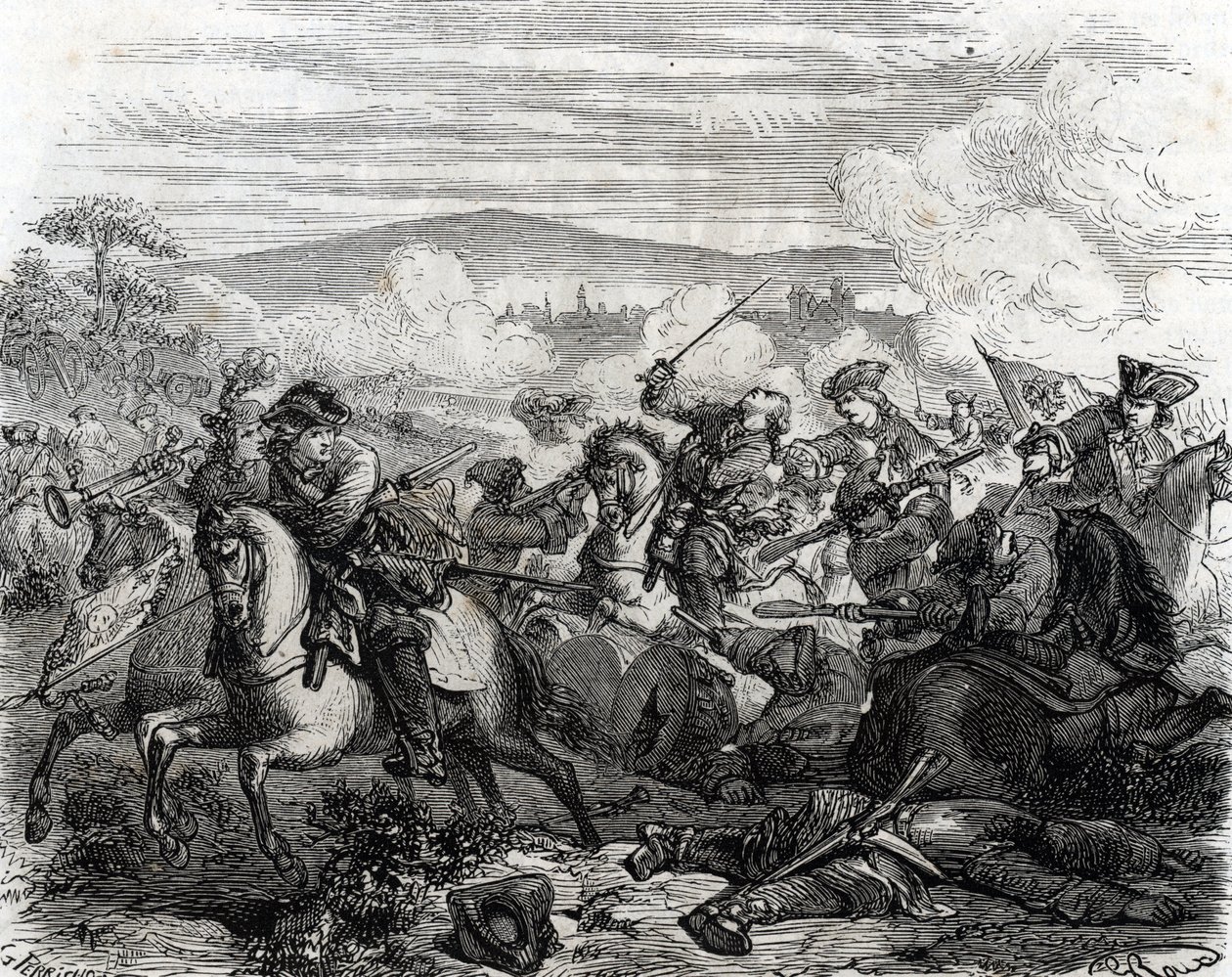 Ferdinand de Marsin herido de muerte en la Batalla de Turín 1706 (grabado) de French School