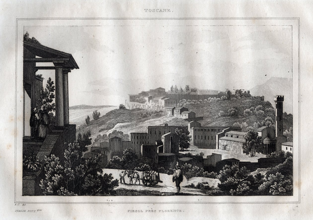 Fiesole - Toscana. Grabado de "Picturesque Italy" por M. de Norvins, Ch. Nodier 1834-1836. de French School