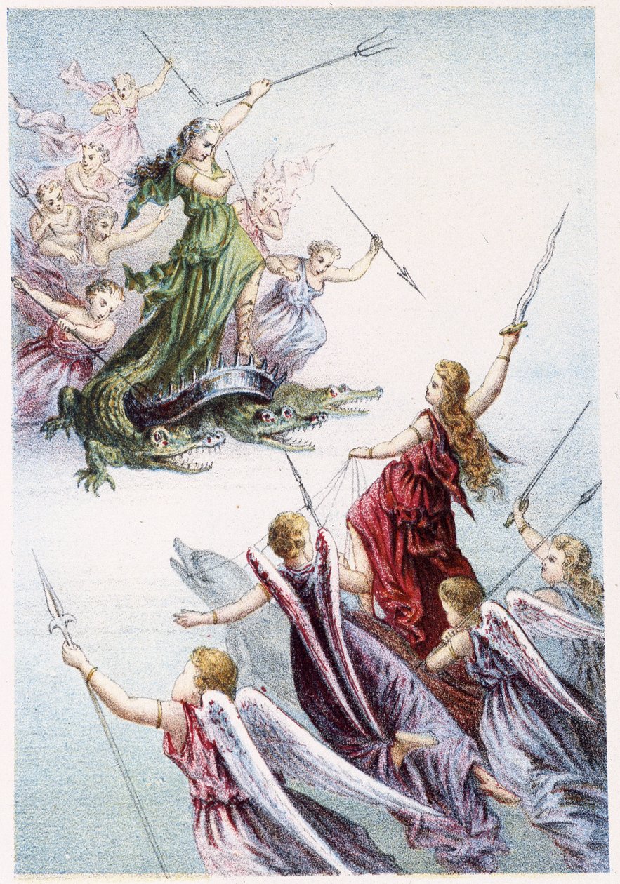 Lucha entre espíritus malignos y buenos del mar - en “Viaje al fondo del mar” de H. de la Blanchère. París, ed. Jouvet et Cie, s.f. 1880 de French School