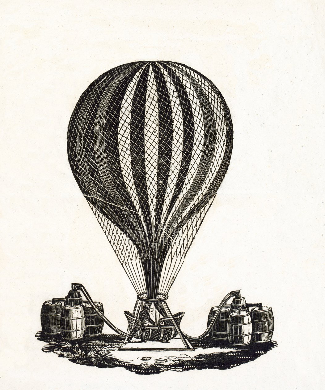 Llenando un globo aerostático con gas, c.1790 de French School