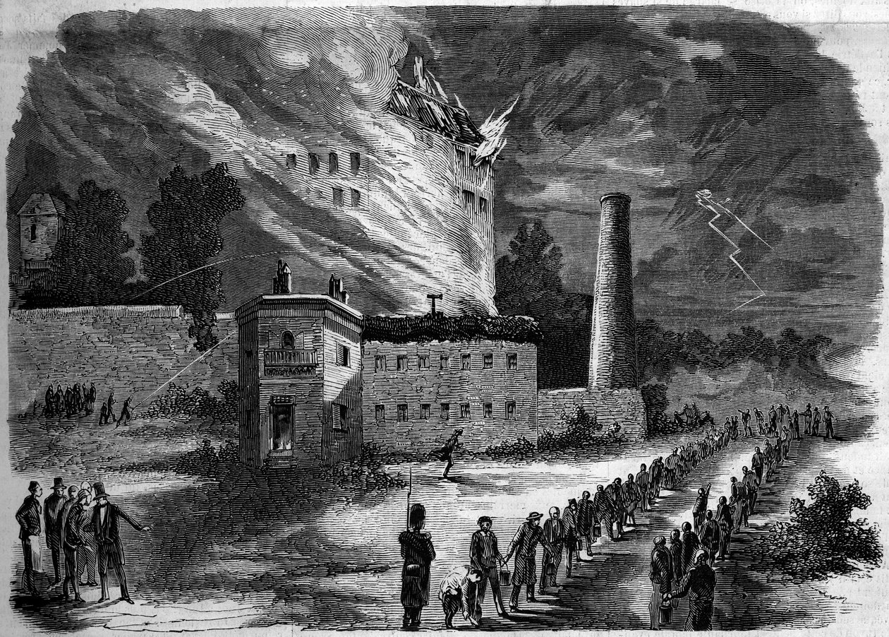 Incendio de la fábrica La Motte Seguin en Orleans, Loiret (45). de French School