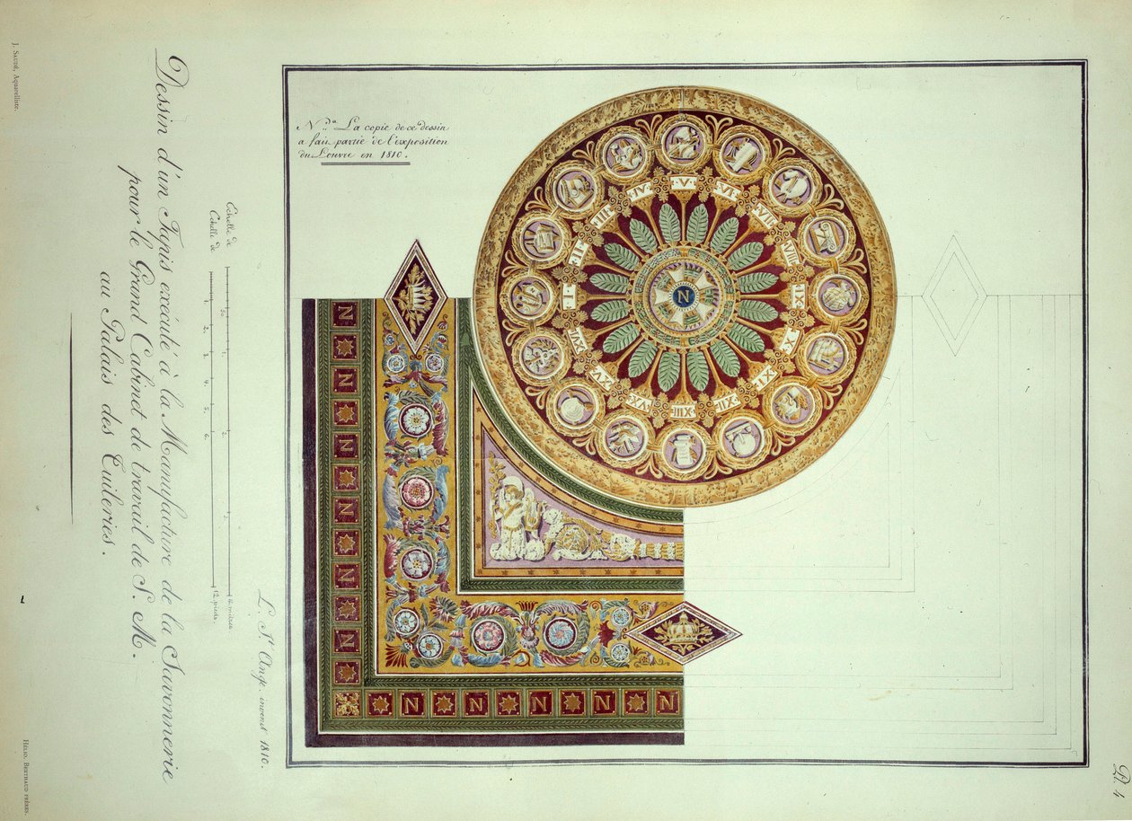 Primer Imperio: diseño de una alfombra ejecutada en la Manufactura de la Savonnerie para el Gabinete de Trabajo del emperador Napoleón I (1769-1821) en el Palacio de las Tullerías en París de French School