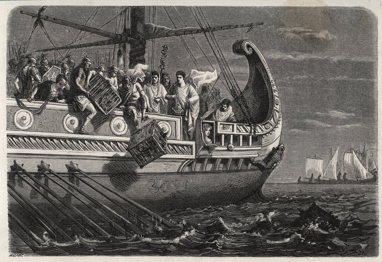 Primera Guerra Púnica - Publio Claudio Apio Pulcro (muerto alrededor de 240 a.C.) antes de la Batalla de Drepanum (249 a.C.) hace que los pollos sagrados sean arrojados al mar - Primera Guerra Púnica - Batalla de Drepanum de French School