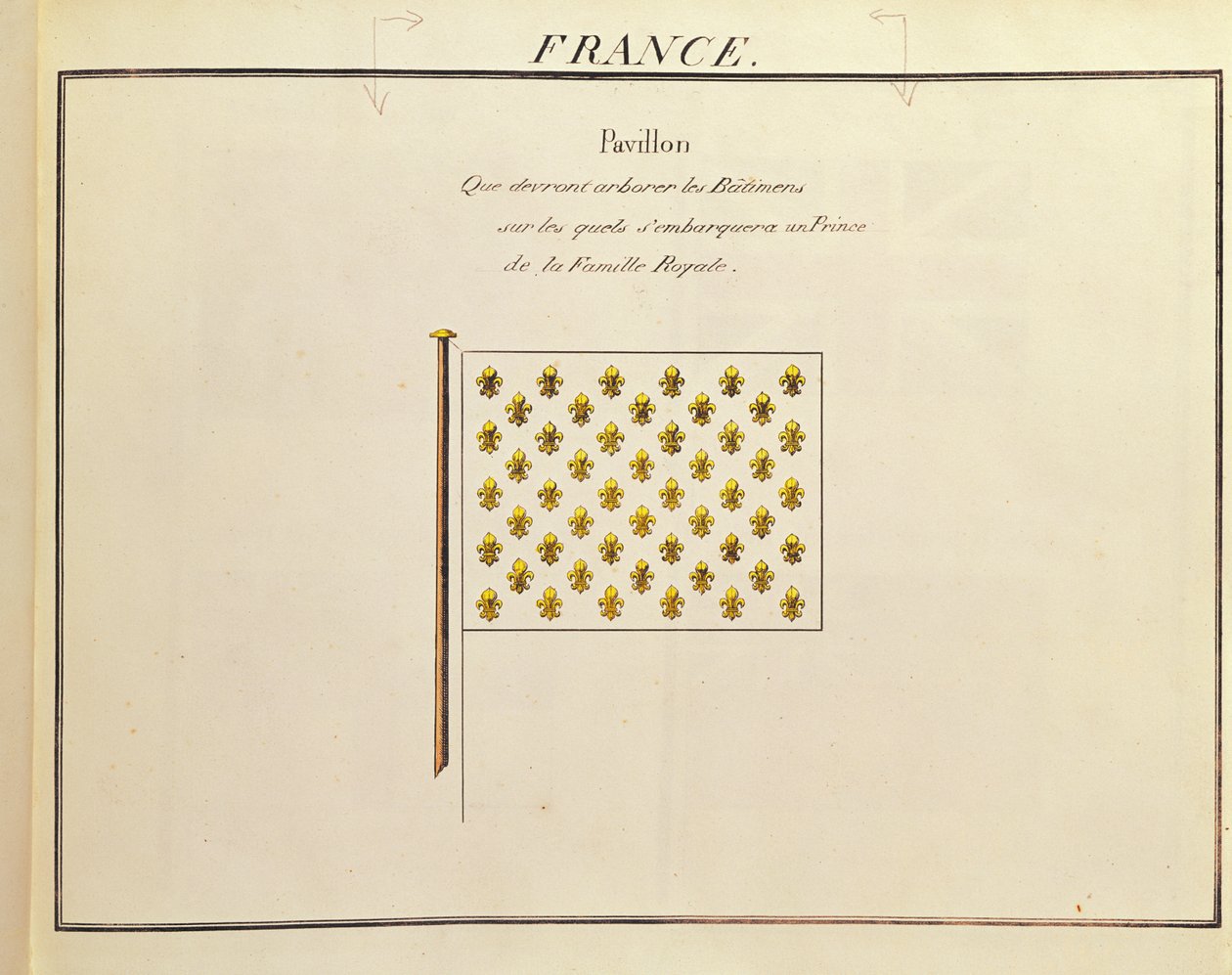 Bandera de un príncipe de la familia real, de Pavillons des Puissances Maritimes (grabado en color) de French School