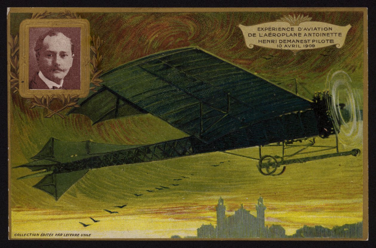 Vuelo del avión Antoinette por Henri Demanest, Francia de French School