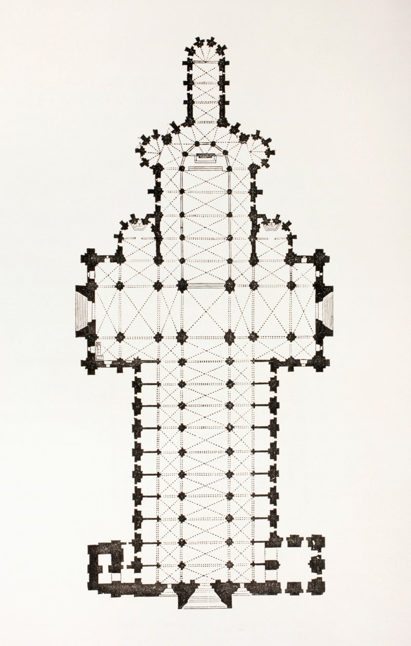 Plano de la catedral de Notre Dame del siglo XIII en Rouen, Francia, de Les Arts au Moyen Age, publicado en 1873 de French School