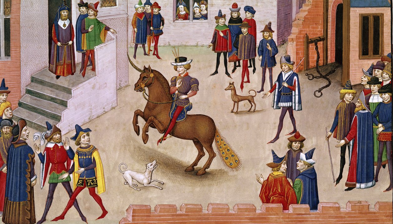 Fol.17v Cómo Alejandro Magno (356-323 a.C.) Montó a Bucéfalo, de la Histoire du Grand Alexandre 1460 de French School