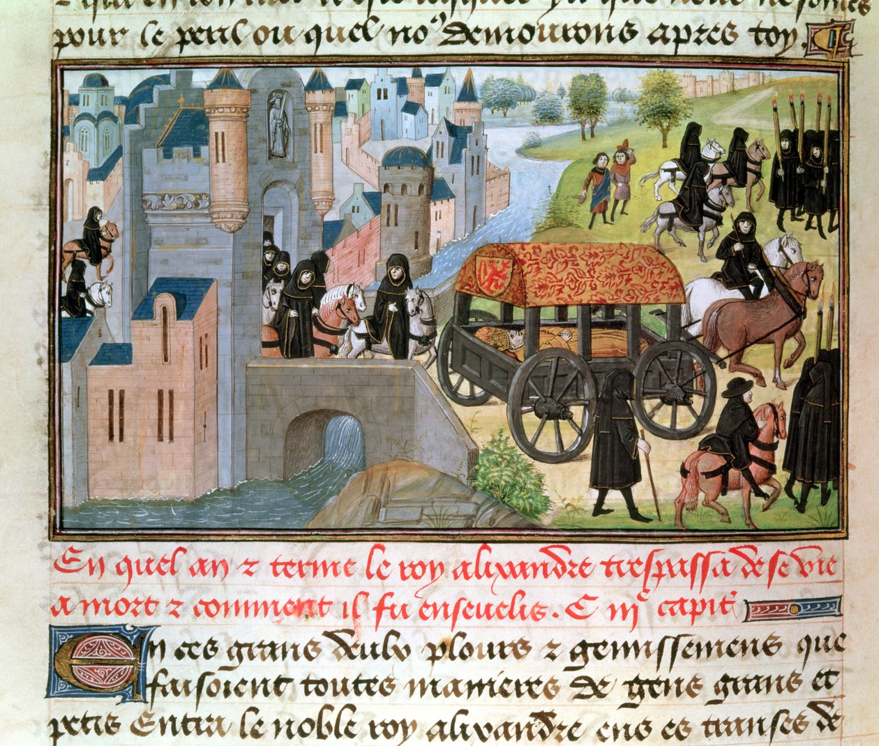 Fol.305v Cómo Alejandro Magno (356-323 a.C.) Falleció y Fue Enterrado, del manuscrito de Jean Vauquelin, de la Histoire du Grand Alexandre, 1460 de French School