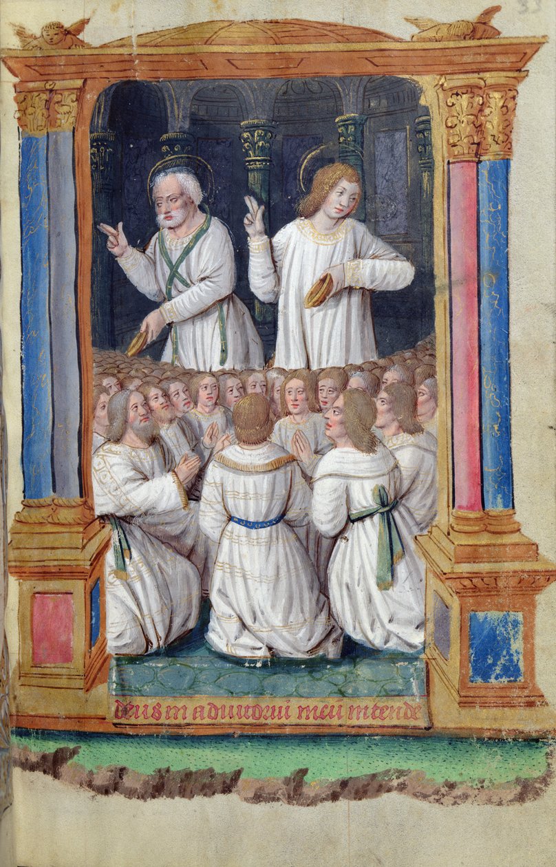 Fol.33r San Pedro y San Juan exhortando a los fieles, de Heures a lUsage de Rome de French School