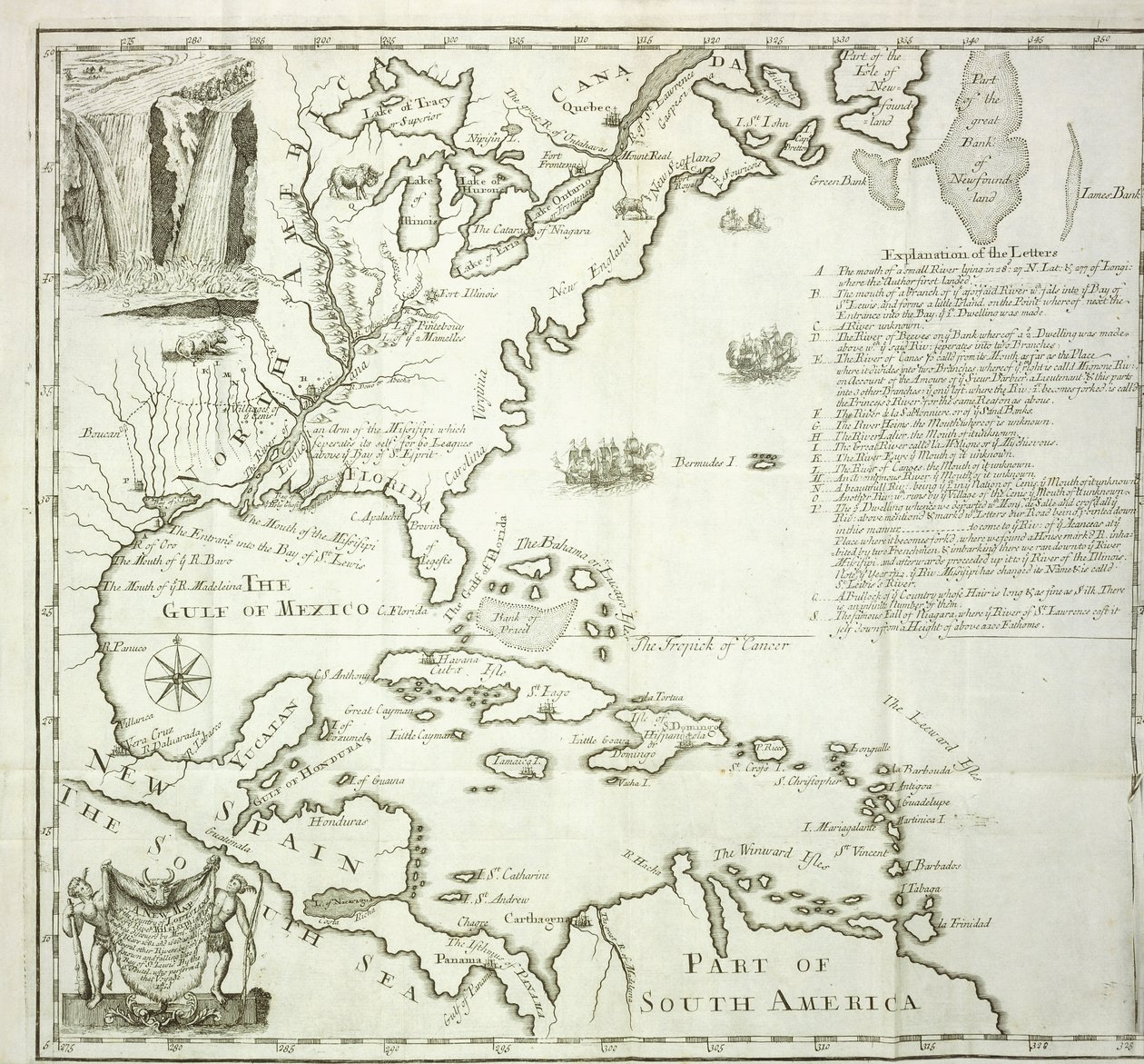 Mapa plegable de la costa atlántica de América del Norte, 1714 de French School