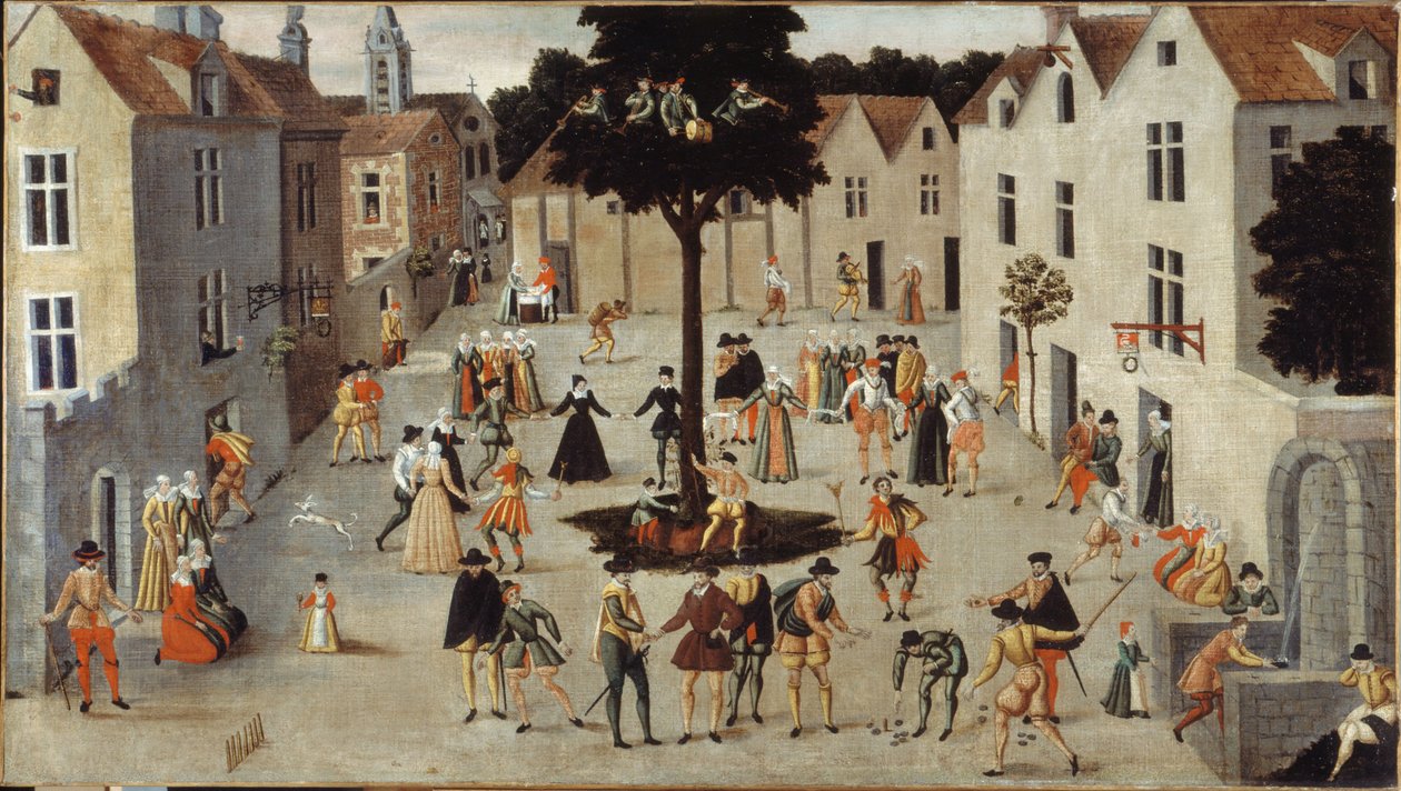 Fiesta popular en torno a un árbol, hacia 1560 (óleo) de French School