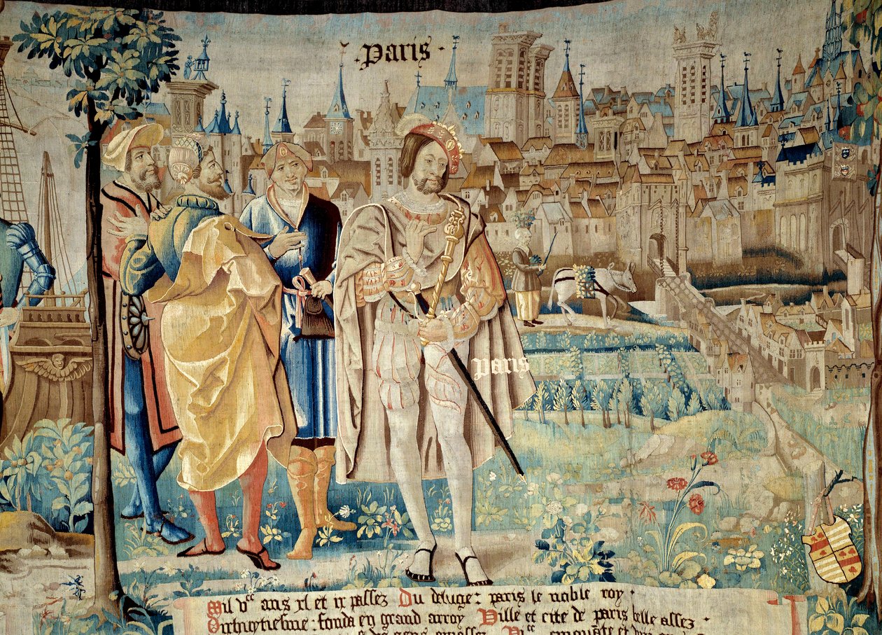 Fundación de la ciudad de París. El rey Francisco I (1494-1547) decidió establecer su capital permanente en París cuando regresó de la cautividad en 1527. Tapiz de 
