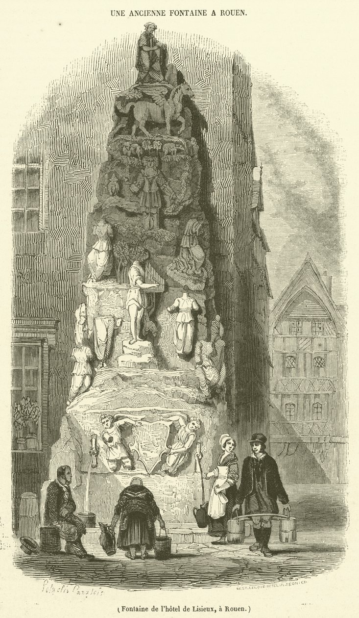 Fuente del Hotel de Lisieux, Ruán (grabado) de French School
