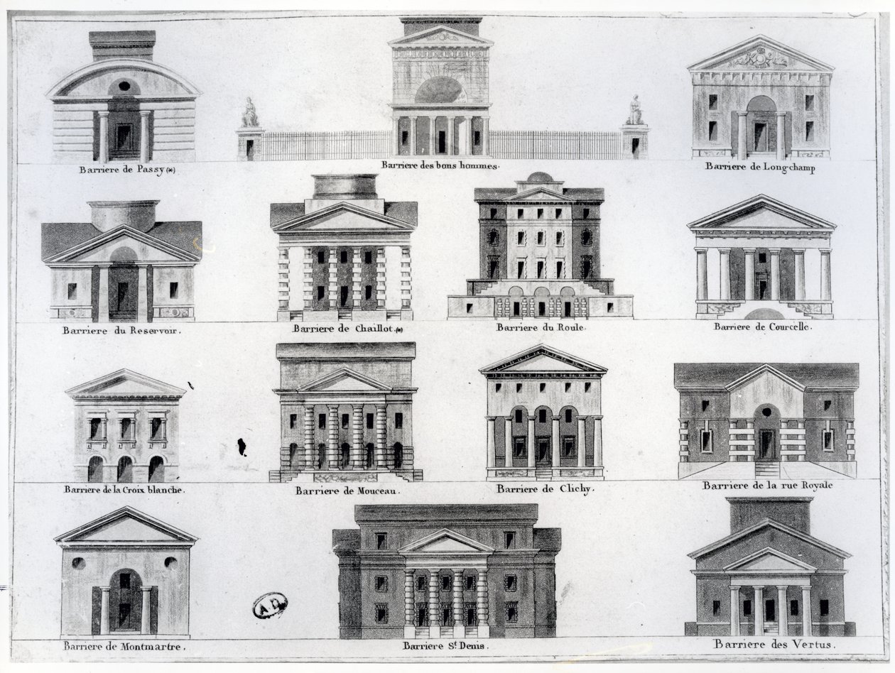 Catorce de las barreras diseñadas por Claude Nicolas Ledoux para el Muro de los Granjeros Generales que rodea París de French School