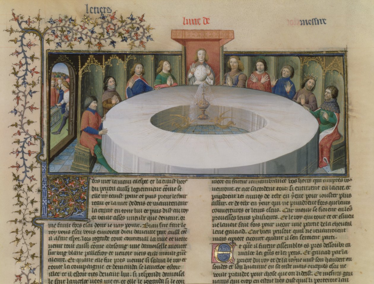 Fr.120 f.524v Los caballeros de la Mesa Redonda de La historia de Lancelot, de La Quite de Saint Graal de French School