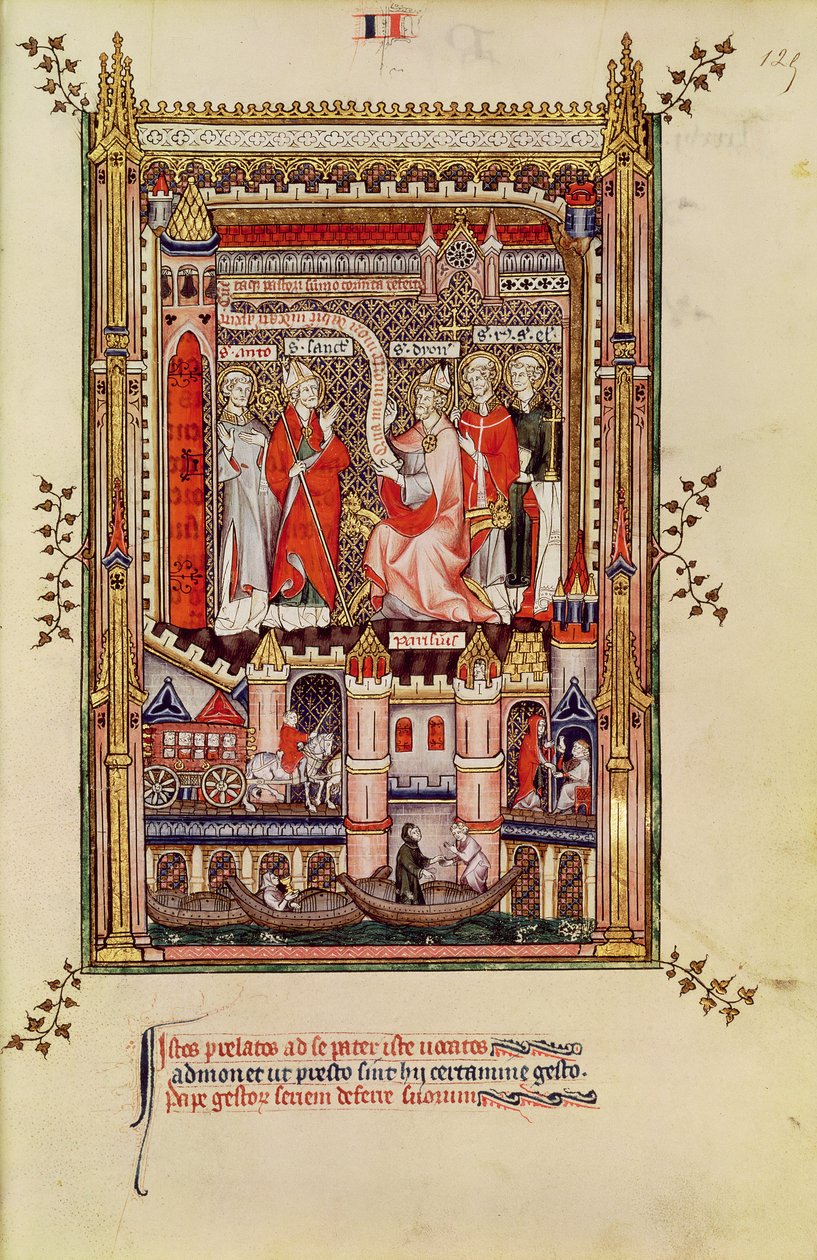 San Saintin y San Antonin, siendo instados a escribir la historia de la vida de San Denis, de la Vie de St. Denis, 1317 de French School