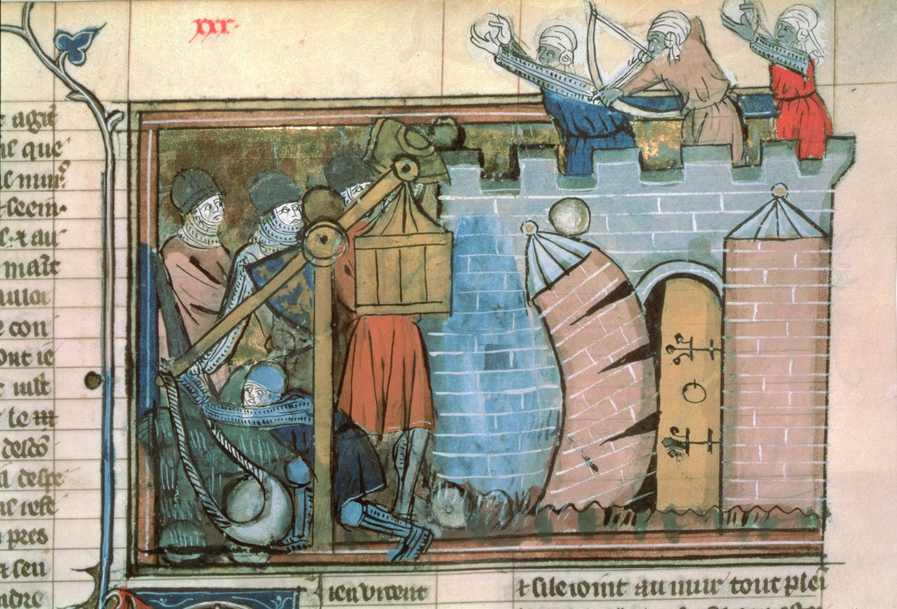Un ataque a una ciudad durante las Cruzadas, de Le Roman de Godefroi de Bouillon de French School