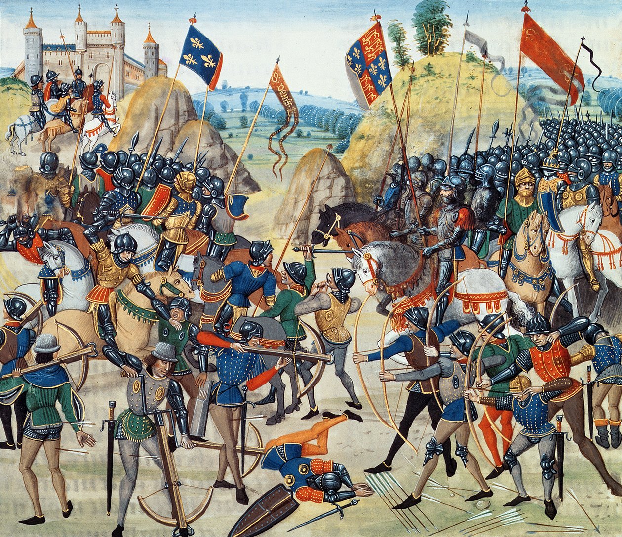 Batalla de Crécy de la Guerra de los Cien Años, del "Crónica de Froissart", 24 de agosto de 1346 de French School