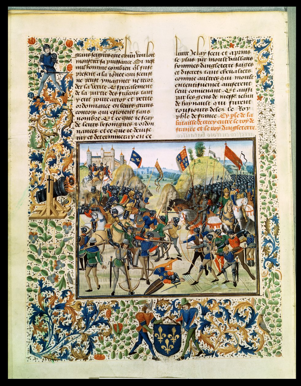 Fr 2643 f.165v Batalla de Crécy de la Guerra de los Cien Años, de la Crónica de Froissart, 24 de agosto de 1346 de French School