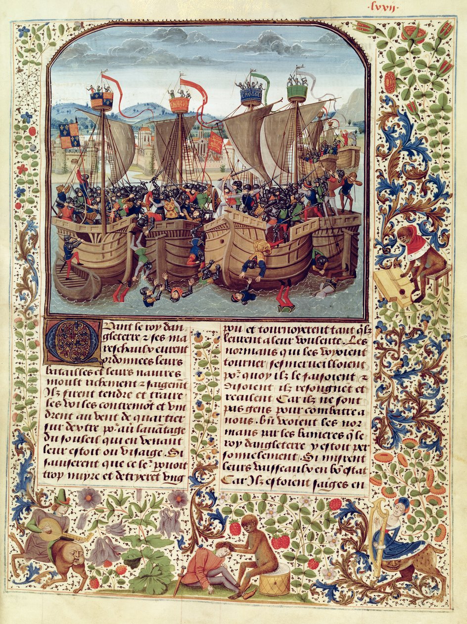 Fr 2643 f.82 Batalla de Ecluse, 24 de junio de 1340, de la Crónica de Froissart de French School