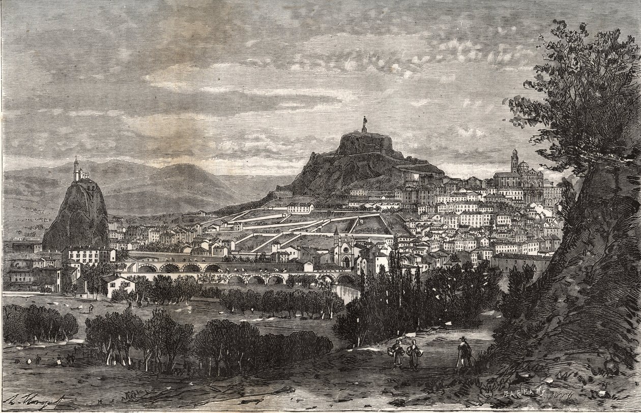 Francia, Auvernia, Alto Loira (43), Le Puy en Velay - grabado en "La Francia ilustrada: geografía, historia, administración estadística" por V.A. Malt-Brown. 1884 de French School