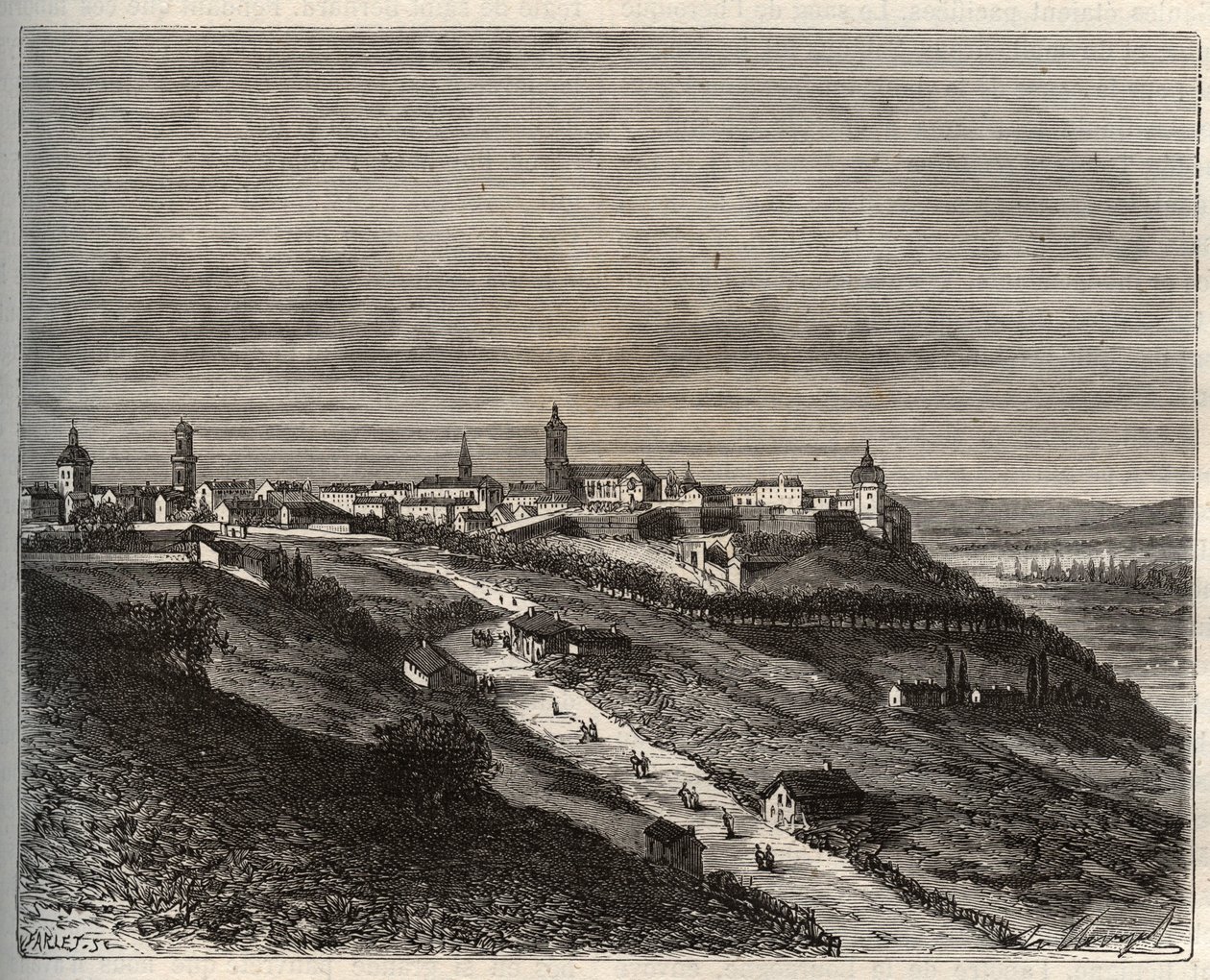 Francia, Champagne-Ardenne, Haute-Marne (52), Langres - grabado en “La France illustrée: géographie, histoire, administración statistique” por V.-A. Malt-Brown. 1884 de French School