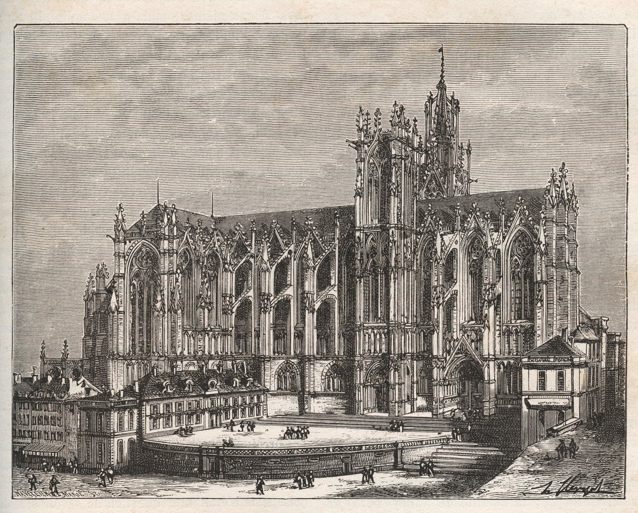 Francia, Lorena, Mosela (57), Metz: La catedral de San Esteban de Metz - grabado en “La France illustree: geographie, histoire, administration statistique” por V.-A. Malt-Brown. 1884 de French School