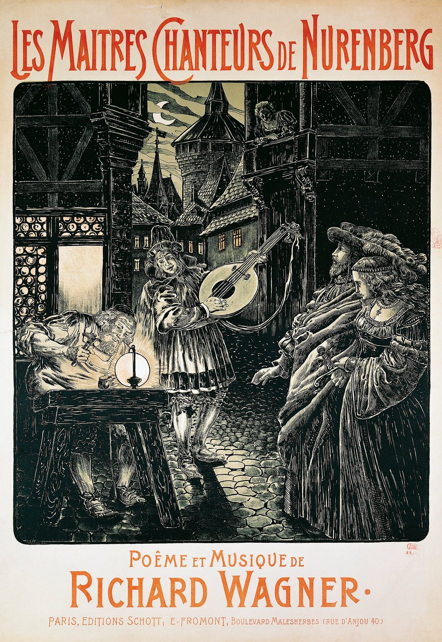 Francia, París, cartel de Los Maestros Cantores de Núremberg de Richard Wagner de French School