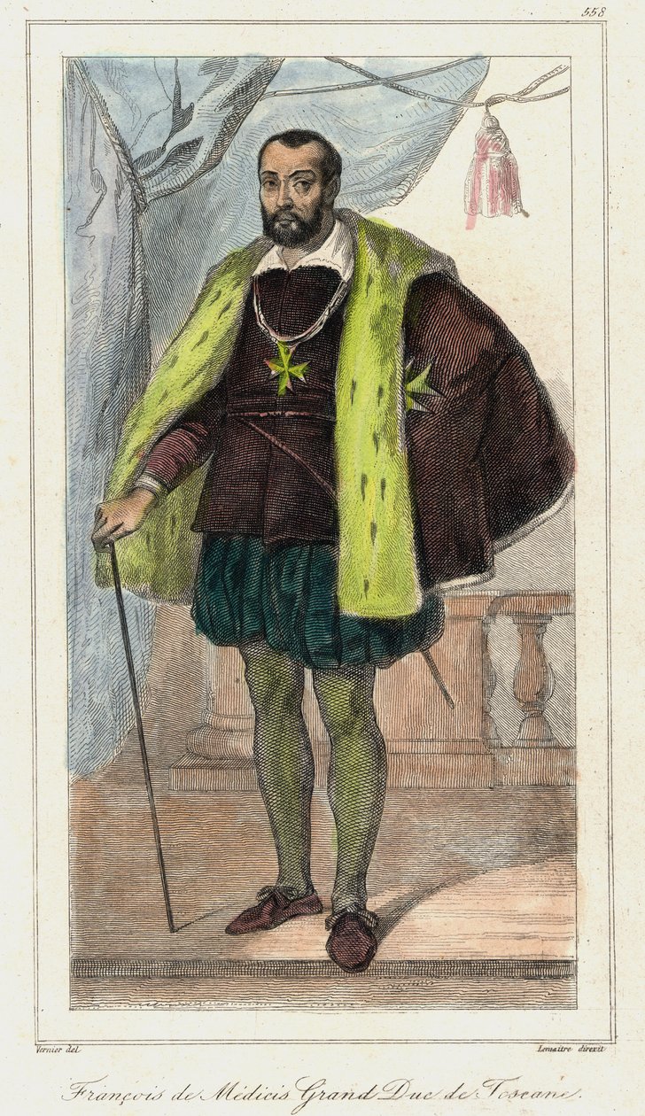 Francesco de Medici, Gran Duque de Toscana (1541 - 1587), padre de María de Medici. Grabado del siglo XIX de French School