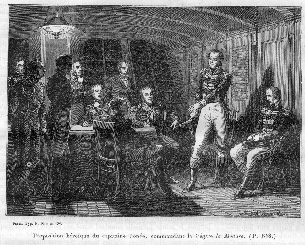 François Ponee II (1775-1863), el comandante de La Medusa, fiel a Napoleón, ofrece al emperador luchar solo contra Le Bellerophon - en 