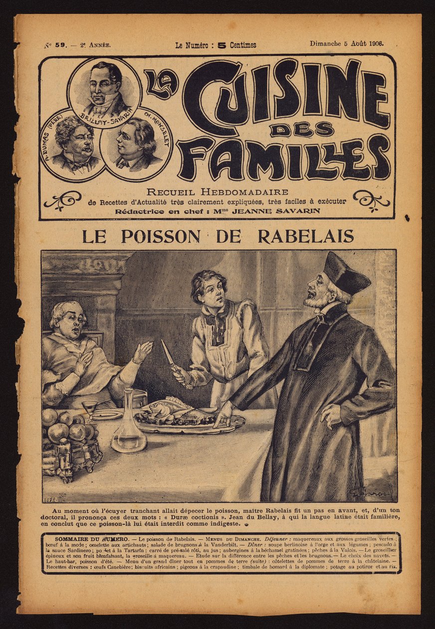 François Rabelais advirtiendo al cardenal Jean du Bellay que no coma pescado (grabado) de French School