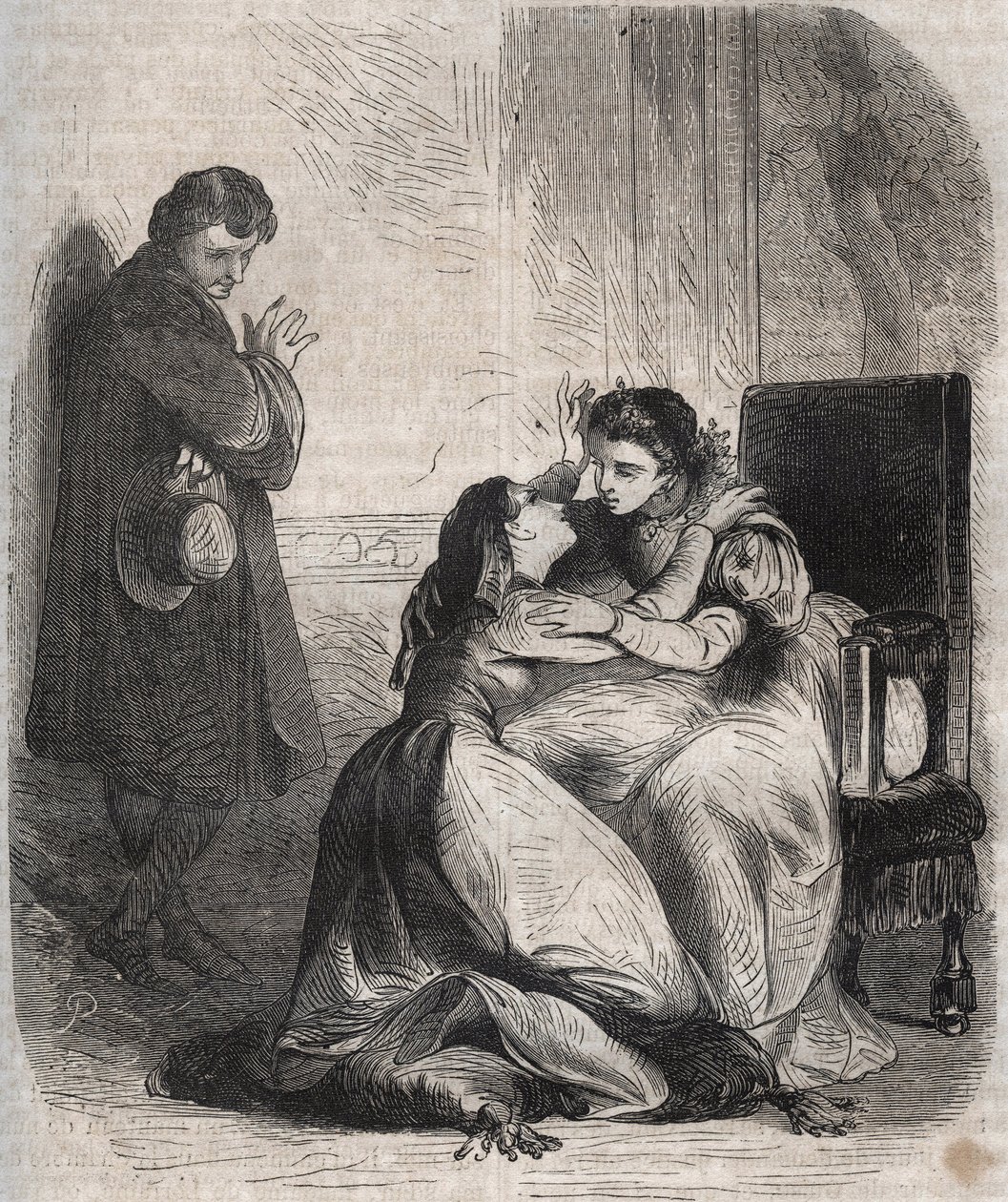 Francoise de Montmorency-Fosseux (1566-1641) pide perdón a la Reina Margarita de Valois (1553-1615), conocida como Reina Margot. Ella es la amante del Rey Enrique IV (1553-1610) y está dando a luz a su hijo con aprensión. de French School