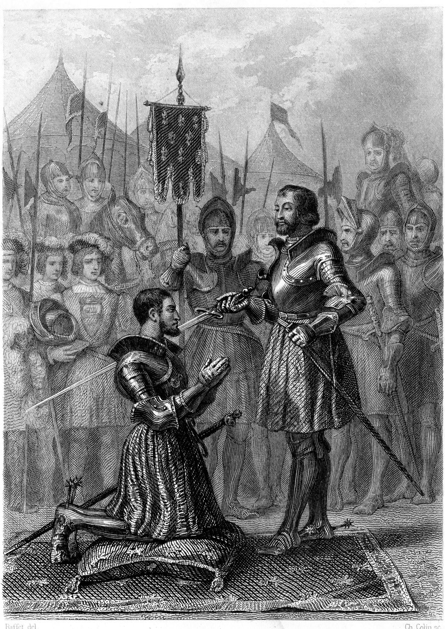 Francisco I, caballero armado tras la batalla de Marignan (1515). Siglo XIX (grabado) de French School