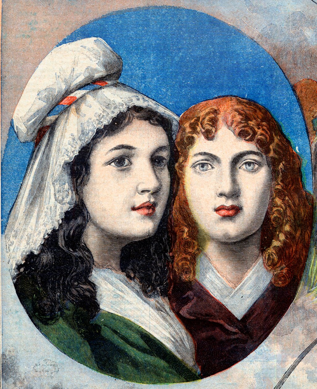 Revolución Francesa - Las heroínas francesas: las hermanas Felicite (1770-1841) y Theophile (1875-1819) de Fernig que lucharon vestidas de hombre contra los austriacos para vigilar a su padre en 1792 - ilustración de "Le Petit Journal" del 7 de agosto de 1 de French School