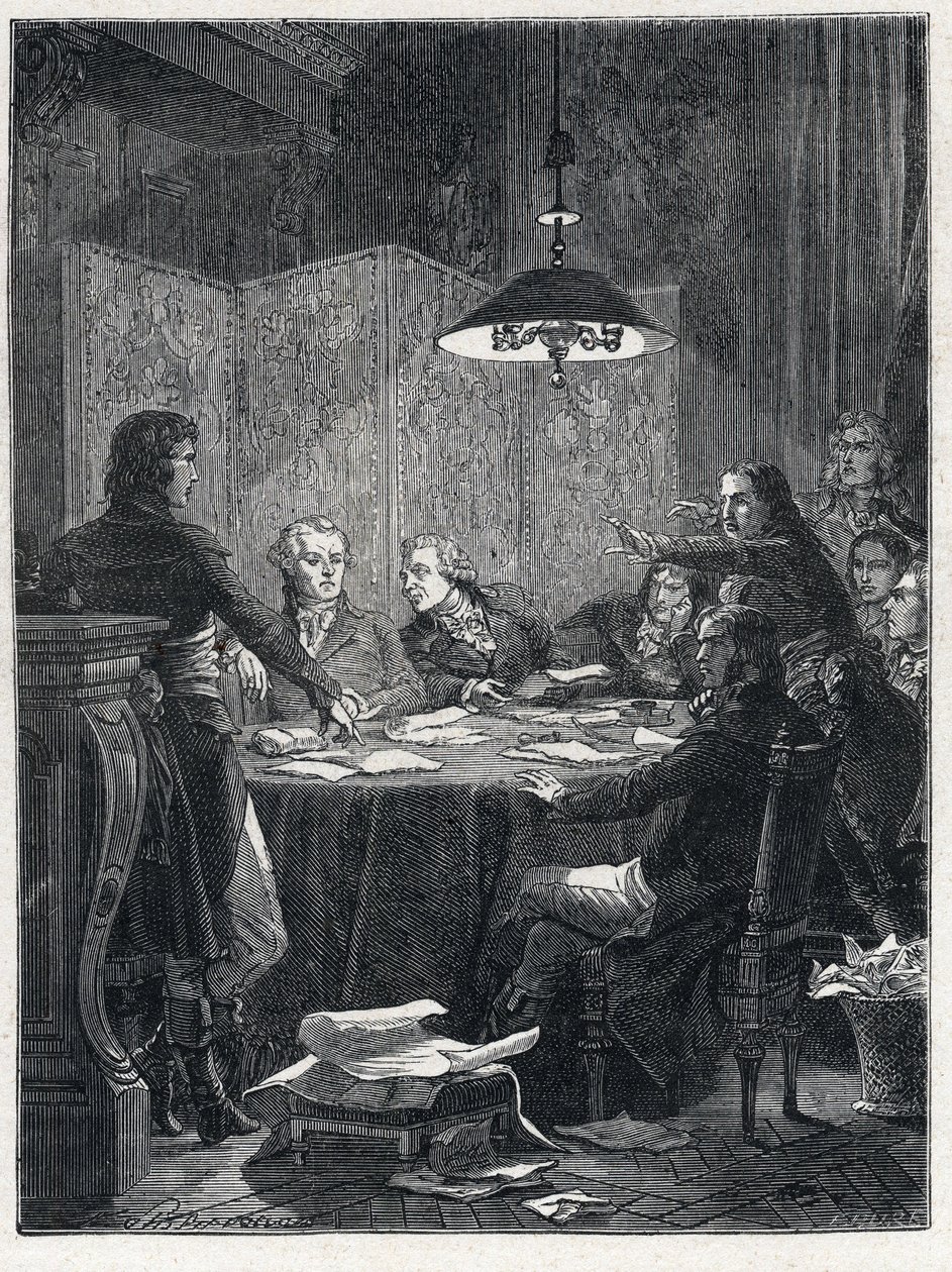 Revolución Francesa: Reunión del Comité de Salvación Pública, un gobierno revolucionario establecido por la Convención Nacional en 1793. de French School