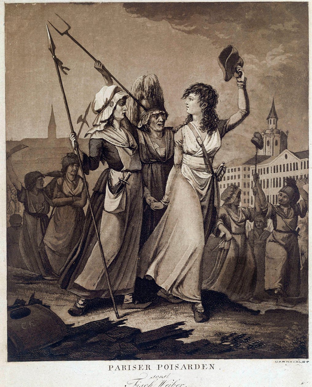 Revolución Francesa: "poissardes parisinas" Estampa alrededor de 1789 París, Museo Carnavalet de French School